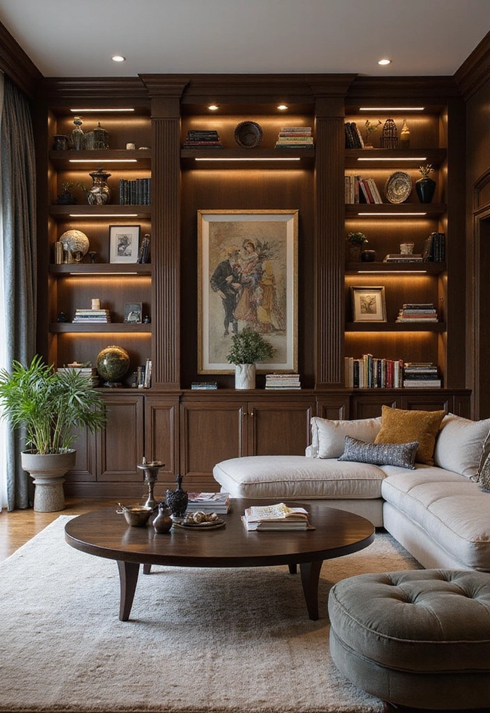 17 Jaw-Dropping Luxury Living Room Ideas That Will Leave You Breathless! - 8. Stylish Built-In Shelving 1