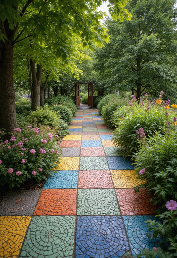 19 Neodeco Outdoor Space Ideas That'll Make Your Garden the Talk of the Town (Trust Us on #11!) - 1. Colorful Mosaic Pathways 1