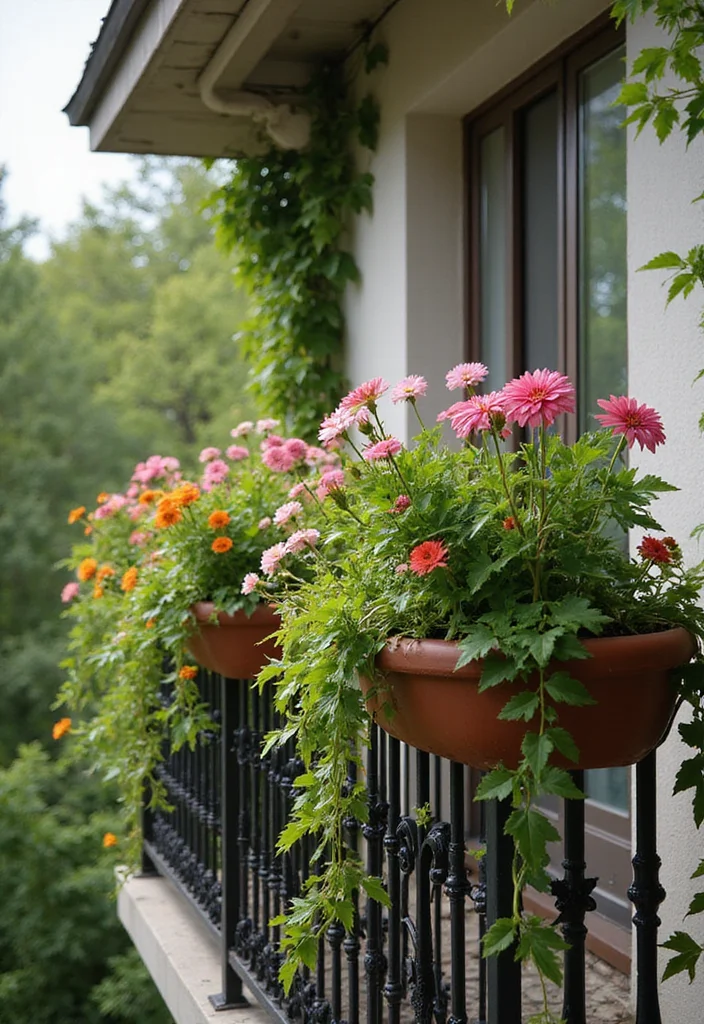 22 Balcony Decor Ideas That Turn Small Spaces Into Outdoor Retreats - 4. Stylish Railing Planters 1