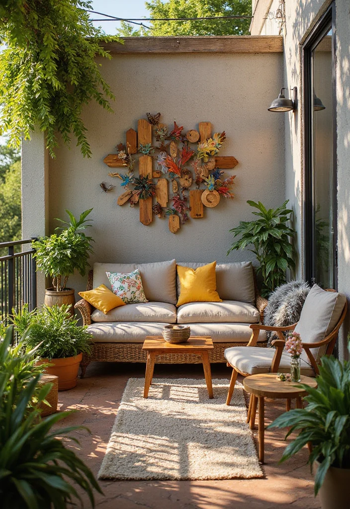 22 Balcony Decor Ideas That Turn Small Spaces Into Outdoor Retreats - 7. Ambient Wall Art 1