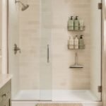 Organized compact shower using no-drill wall storage