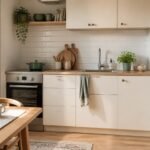 Organized small kitchen with clear counters and practical storage